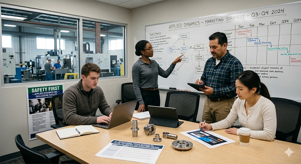 Marketing team using governed brand guidance while planning work